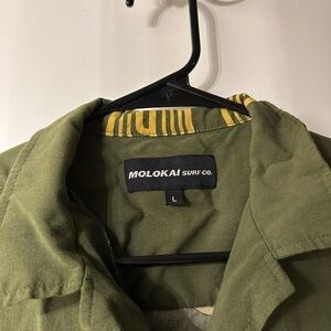 Molokai Surf Co. Green Button Up Shirt With Yellow Cactus Design